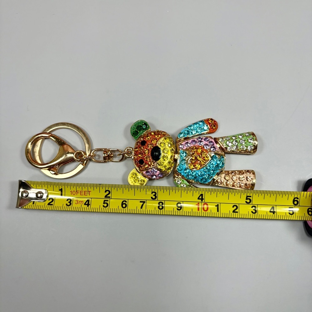 Adorable Patchwork Crystal Teddy Bear Keychain/Bag Charm - Picture 8 of 9